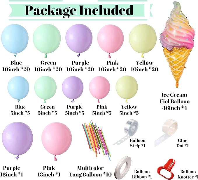 Pastel Balloons Garland Arch Kit 143pcs Macaron Rainbow Balloons Birthday Party Background Decoration Girl Baby Shower Donuts Ice Cream Party Supplies Pink Blue Green