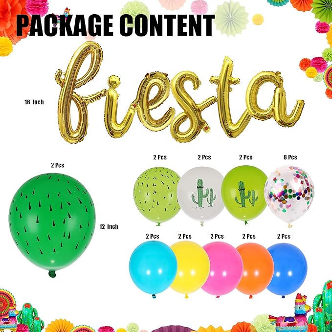 40 Pcs Fiesta Letter Banner Balloons Jumbo Mexico Taco Llama Cactus Avocado Mylar Foil Balloon Birthday Mexican Fiesta Theme Latex Balloon Party Decorations