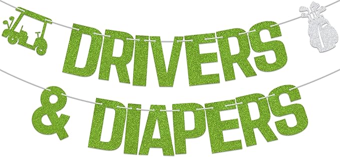 Drivers & Diapers Banner Golf Baby Shower Party Decorations Birthday Party Decor Golf Themed 1st Birthday Party Decorations Supplies Green