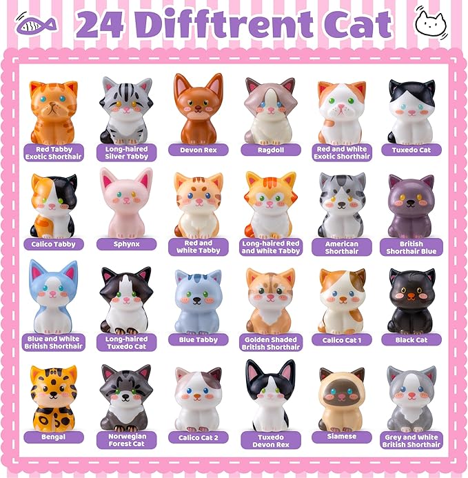 Cat Party Favors for Kids 24PCS Squishy Toys,Goodie Bag Stuffers, Pinata Stuffers,Birthday Gifts for Boys & Girls,Treasure Chest Prizes,Classroom Prizes for Kids (Cat)
