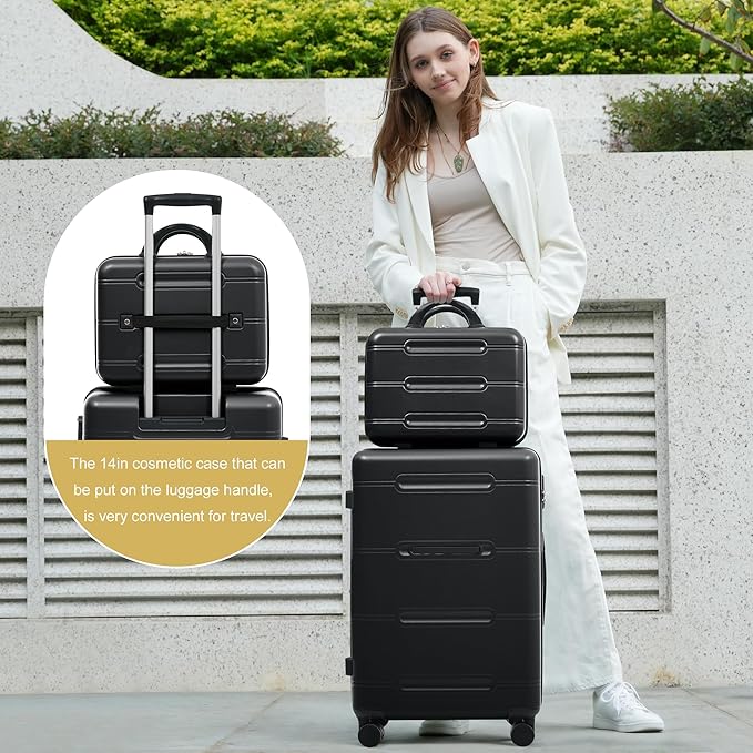6 Pcs ABS Hardshell Luggage Set Spinner Wheel Suitcase Suitcase All Black
