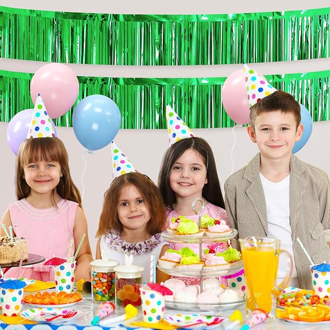 4 Packs Foil Fringe Garland Tinsel Streamers Shiny Wall Hanging Birthday Banner Backdrop for Graduation Wedding Anniversary Celebration Happy Birthday Party Decorations Green