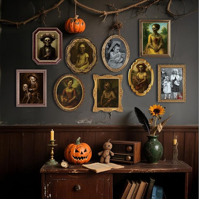 Halloween Decoration Scary Indoor Wall Decor, 12Pack 3D Changing Face Moving Picture Portrait Horror Decoration for Party Home Castle Haunted House Props(Style F)