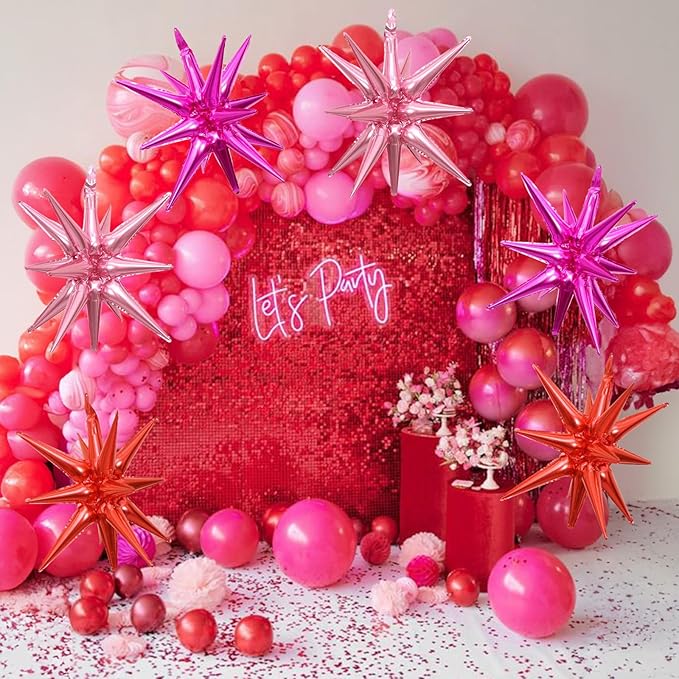 6PCS Star Balloons, 22Inch Huge Hot Pink Red Pink Star Balloon Foil Spike Cone Balloons for Girls Women Birthday Bridal Shower Valentine's Day Party Decorations