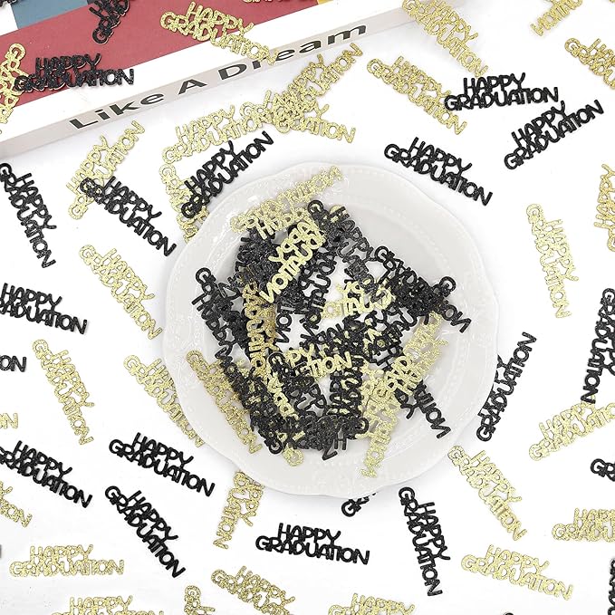 Black Gold Happy Graduation Confetti Class of 2026, 120 PCS Glitter Graduation Decorations 2026, Grad Confetti for Grad Party Decorations.