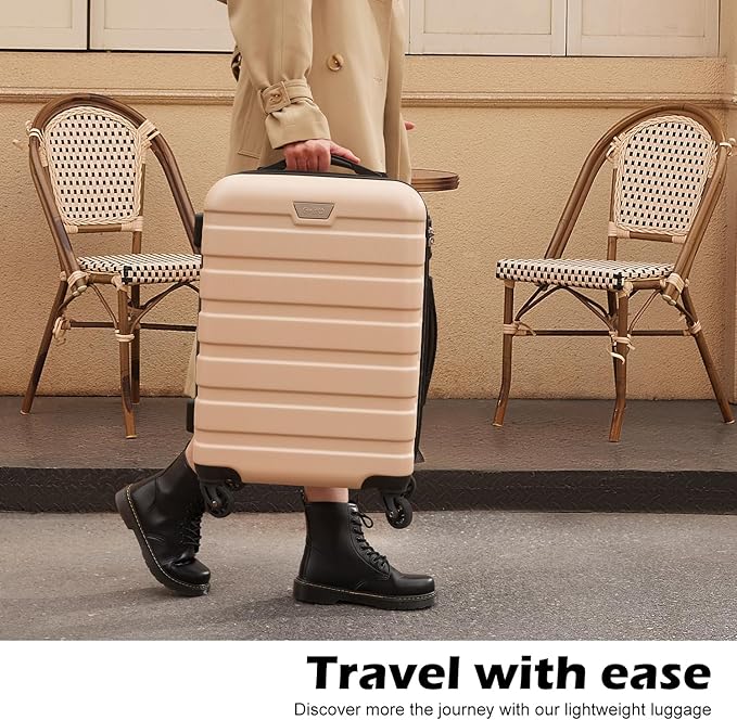 Coolife Luggage 3 Piece Set, Lightweight Durable Hardshell Suitcase set with 360° Spinner Wheels, TSA-approved Lock, Checked Family Travel Luggage sets, 20/24/28 Inch, Champagne New