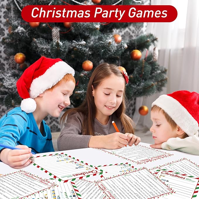 COCHIE 30 Players Christmas Party Games for Adults Family Office Large Groups, Xmas Parties Movies Pictionary Game, Guesstures Game, Christmas Trivia Games with Answer Key (Xmas Quiz)