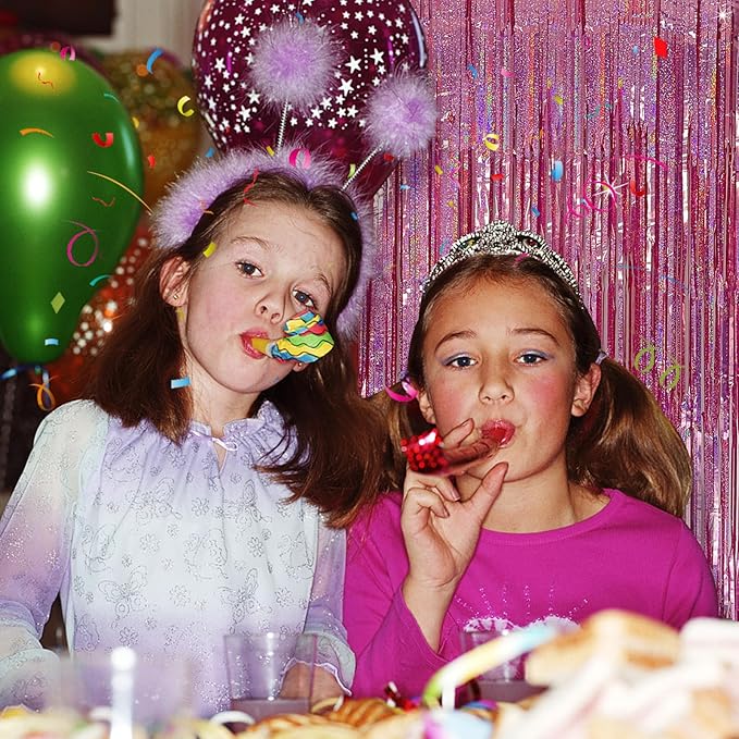 Tinsel Curtain Pink Birthday Party Decorations 2 Packs Glitter Foil Fringe Curtain Decor Streamers Photo Booth for Birthday Christmas Wedding Halloween Graduation