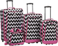 Rockland Escape 4-Piece Softside Upright Luggage Set,Telescoping Handles, Pink Chevron, (14/19/24/28)