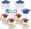 Gyufise 24Pcs Class of 2026 Graduation Cupcake Toppers Glitter Diploma 2026 Grad Cap Cupcake Picks for 2026 Theme Party Cake Decorations Supplies Silver Blue