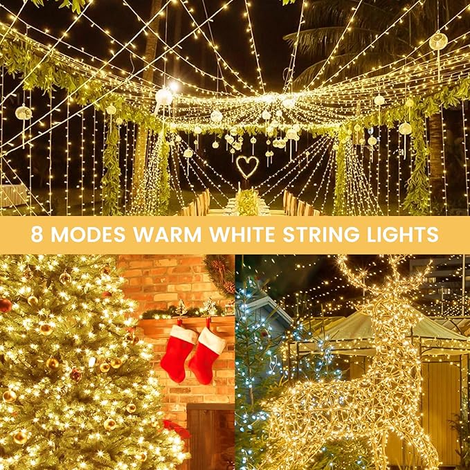 2 Pack String Lights Battery Operated with Timer, 33FT 100 LED Waterproof Battery Twinkle Lights, 8 Modes Fairy Light for Indoor & Outdoor Party Bedroom Porch Tree Christmas Decorations (Warm White)