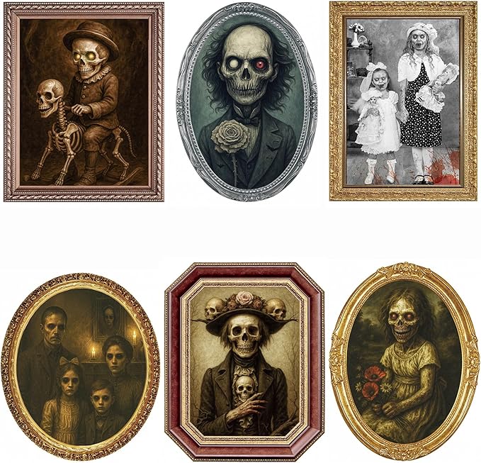 Halloween Decorations Indoor Scary Wall Decor, 6Pack 3D Changing Face Moving Picture Frames Portrait, Gothic Horror Poster Castle Haunted House Mansion Decor Decoration Party Supplies