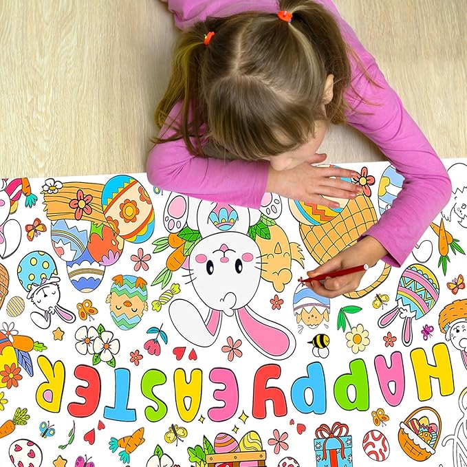 Easter Coloring Tablecloth for Kids,Giant Coloring Poster, Art Crafts Table Cover for Easter Party Decorations Supplies (31.5 x 72 Inches)