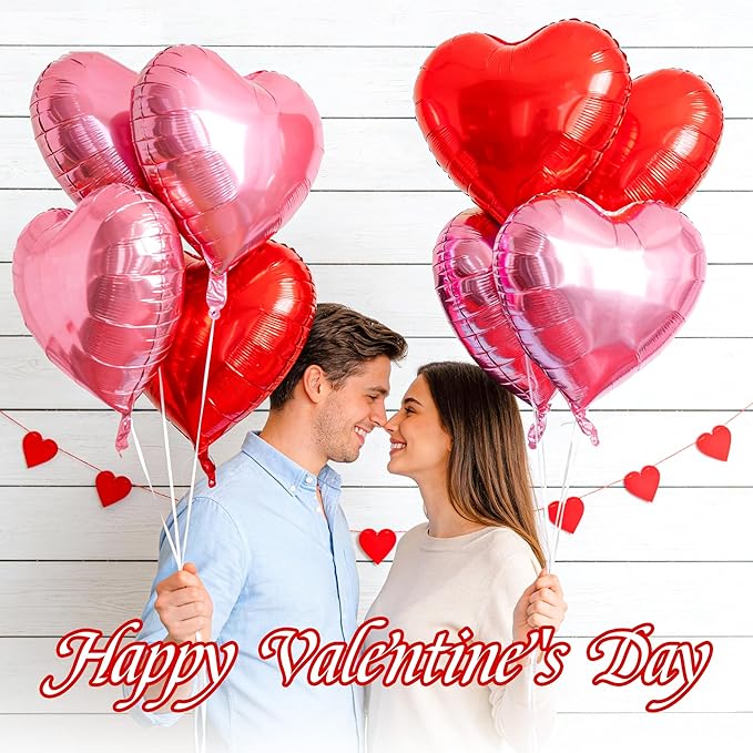 12 Pcs Red and Pink Heart Foil Balloons for Valentines Day Decorations, 18 Inch Romantic Love Valentine Heart Balloons for Galentines Day Decorations Wedding Marriage Birthday Bridal Shower Party