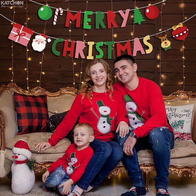KatchOn, Colorful Merry Christmas Banner - 10 Feet, No DIY | Merry Christmas Decorations Outdoor, Indoor | Red Xmas Decorations | Hanging Garland Decoration for Home Wall Mantle Fireplace Party