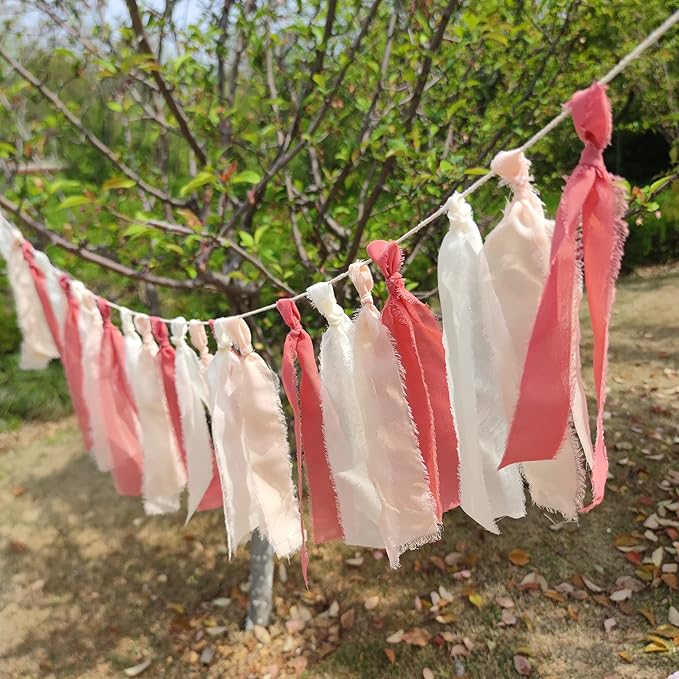 Chiffon Tsaasel Garland for Wedding Tea Party (Burnt Orche + Coral Peach + Ivory)