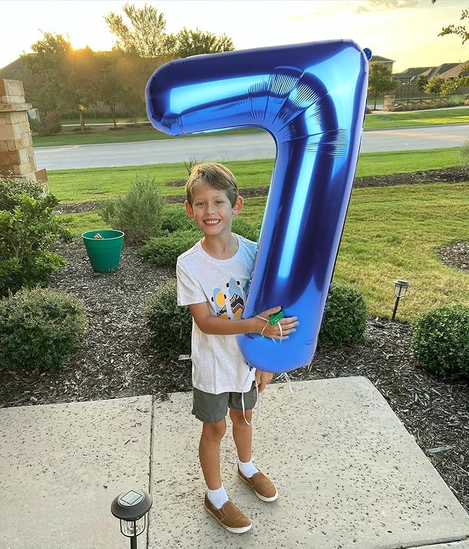 Metallic Blue Number 7 Balloon 40 Inch, 7 Balloon Number, 7th Birthday Decorations, Navy Blue Party Supplies for Boys Girls