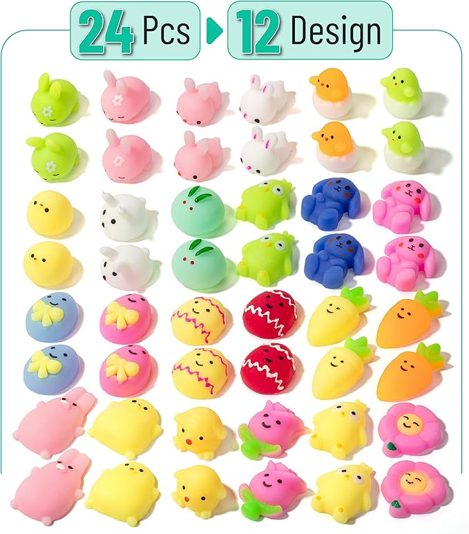 Mr. Pen- Easter Squishy Toys for Kids, 48 Pack, Washable Twistable Stretchy Squishies Bulk, Soft Stress Relief Sensory Toys for Squeezing, Easter Egg Fillers, Party Favors & Classroom Rewards