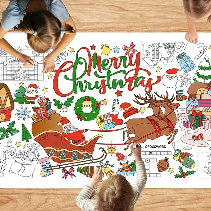 Christmas 30 x 72 Inches Jumbo Paper Coloring Tablecover, Giant Coloring Poster/Tablecloth, Classroom Activities Banner Christmas Party Decorations Crafts for Kids