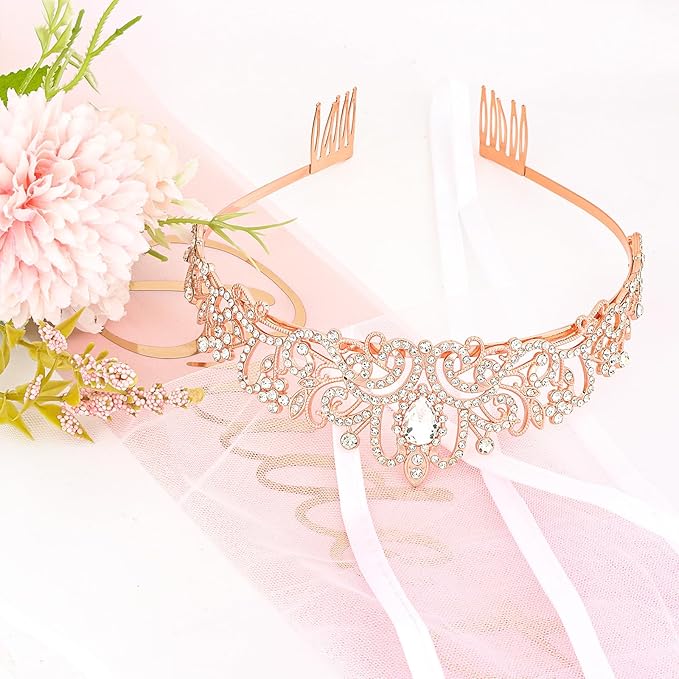 CIEHER Bachelorette Party Favors - White Veil, Bride to Be Sash & Crystal Crown for Bridal Shower Decoraions Wedding Party Gifts - Satin Sash