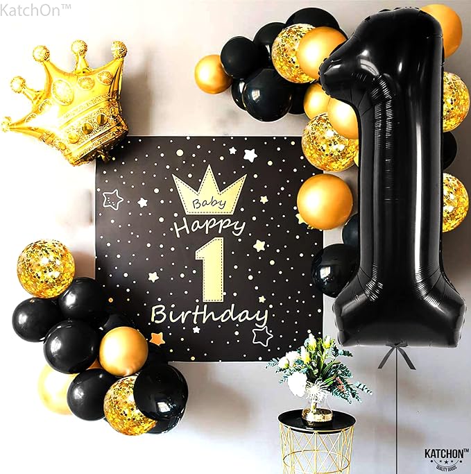 KatchOn, Large Black Number 1 Balloon - 40 Inch | Mylar Foil Balloon For 1st Happy Birthday Decorations | Black Number 1 Balloon For 1st Anniversary Decorations | Birthday Party Decoration