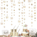 Champagne Gold 50th Birthday Decorations Number 50 Circle Dot Star Garland Metallic Streamer Banner for Women Mens Cheers to 50 Years Old Birthday Happy 50th Anniversary Vintage 1975 Party Supplies