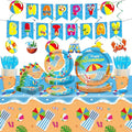 Qyeahkj 184 Pcs Beach Party Supplies Plates Napkins Set Includes Summer Plates Napkins Cups Tablecloth Swirls Banner Tableware Kit Beach Hawaiian Pool Birthday Decorations Favors for Kids, Serve 25