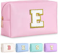 TOPEAST Birthday Gifts for Women Teen Girls - Initial Makeup Bag Travel Cosmetic Bag Toiletry Pouch, Birthday Travel Gifts for Women (Pink E)
