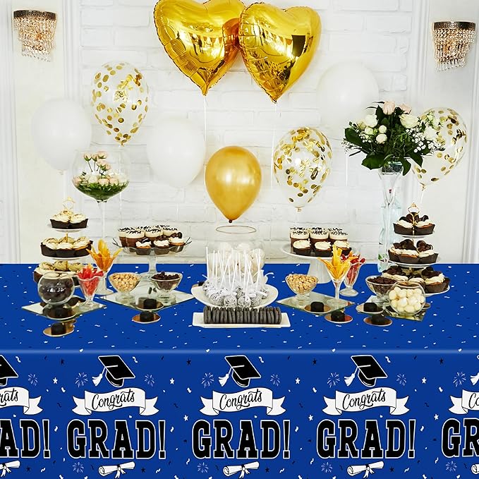 QZYL 2 PCS Graduation Decorations 2026, 108" X 54" Blue Graduation Tablecloth, Disposable Plastic Class of 2026 Tablecover, Rectangle Congrats Grad Table Cloths for Grad Decor Party Supplies
