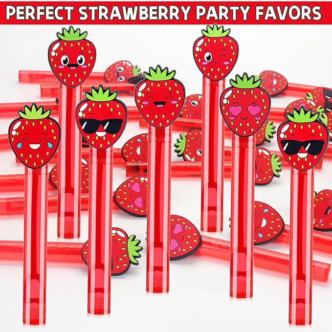 24Pcs Strawberry Bubble Wands for Berry First Party Favors Supplies Decorations, Strawberry Pinata Goodie Bag Stuffers & Classroom Prizes