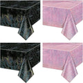 2Pcs Pink & 2Pcs Black Holographic Tablecloths Rectangular Pink and Black Iridescent Tablecloth Shimmer Metallic Table Covers for Hot Pink and Black Birthday Decorations, 54 x 108inch