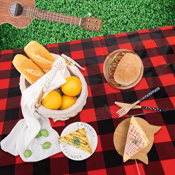 Kesfey 3 Packs Buffalo Check Plaid Table Cloth 54 x 108 Inches Red and Black Gingham Christmas Party Tablecloth Winter Plastic Checkered Tablecover for Dinner Picnic