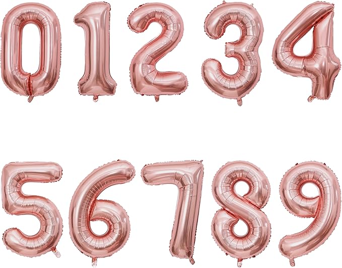 2 Set 20 Pcs Number Balloons 16 Inch Rose Gold 0-9 Number Mylar Foil Balloons Rose Gold Custom Digital Balloons for Birthday Party Engagement Graduations Anniversary Baby Shower Decor Party Supplies