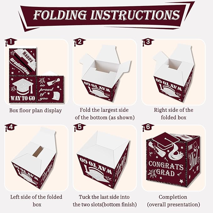 AYGXU Graduation cards 2026 with Graduation Card Box Holder,Congrats Grad Foldable Cardboard Decorations Box for Graduation party,graduation money box,School College Graduation Party-maroon box.
