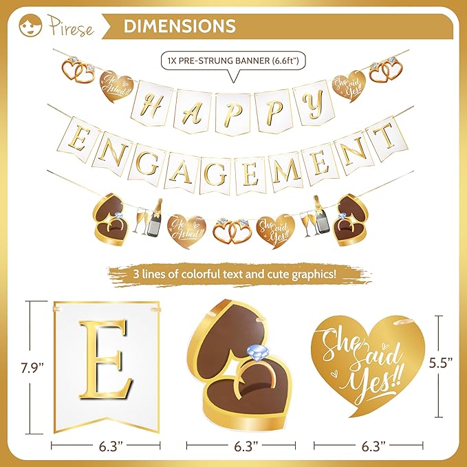 Pirese Happy Engagement Banner, Just Engaged Banner, Happy Engagement Decorations | Just Engaged Decorations | Almost Married Sign | Congratulations Wedding Decor Sign with Balloons