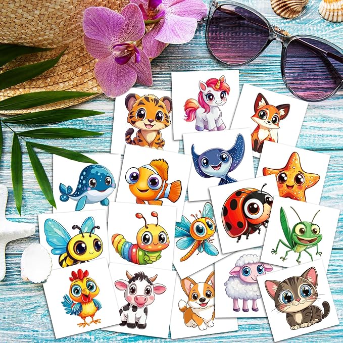 JCFIRE Larger Temporary Tattoos For Kids Stocking Stuffers, 102 Styles Mixed Cute Animals Stickers Birthday Party Favors for Kids 3-5 4-8, Goodie Bag Stuffers Gifts Activities Games Christmas
