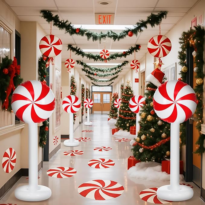2 Pcs Christmas Inflatable Outdoor Decorations 4 FT Christmas Candy Inflatable Column Decoration for Winter Xmas Lawn Yard Garden Home Decor