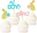 Ercadio 24Pcs Easter Day Rabbit Boy or Girl Cupcake Toppers Glitter Pink Blue Bunny Boy or Girl Cupcake Picks for Easter Gender Reveal Cupcake Toppers Easter Theme Birthday Baby Shower Party Supplies