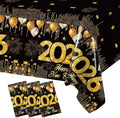 Staraise 3PCS New Years Tablecloths, Black and Gold Plastic Tablecloth Happy New Year Table Decorations Disposable Rectangular PE Table Cover for New Year's Eve Party Supplies 2026, 51.2X 86.6inch