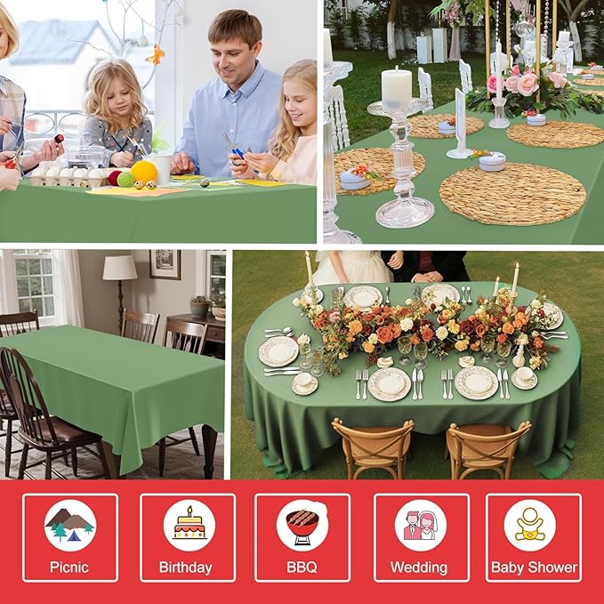 3Pcs Sage Green Plastic Tablecloths for Rectangle Tables, Light Green Disposable Tablecloth, Waterproof Sage Green Table Cover for Birthday Bridal Wedding Baby Shower Party Decorations, 54 X 108Inch