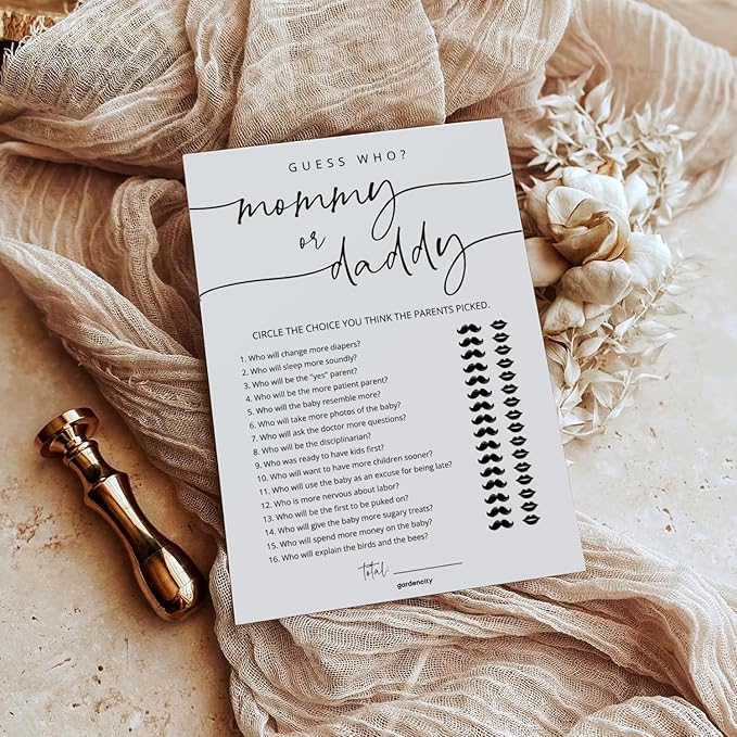 GardenCity 50 Mommy or Daddy? Baby Shower Game Cards, Fun Baby Shower Games for Boy or Girl, Gender Neutral - Minimalist