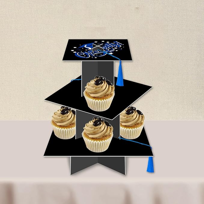 KALEFO Graduation Decorations 2026 Graduation Cap Cupcake Stand with Tassel Grad Party Favors Table Decor Grad Supplies (Blue)