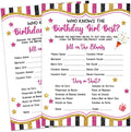 ALodr 20 Pieces Who Knows The Birthday Girl Best Cards - Birthday Party Decor Card Set Girly Themed Party Activities and Idea - Girl Birthday Supplies, Activity, Decorations