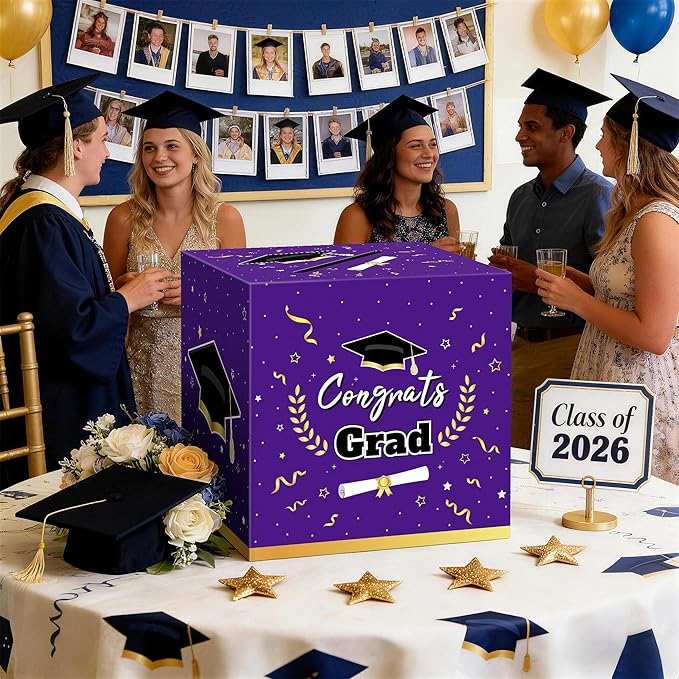 Graduation Decorations 2026 Purple Graduation Card Box Graduation Party Decorations,Graduation Box,Congrats Grad Gifts Box for 2026 Graduation Party Supplies Favors
