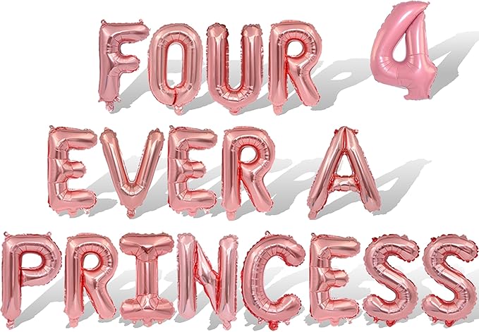2 Set 36Pcs Rose Gold FOUR EVER A PRINCESS Letter Balloons 16in Balloon Foil Letter Decorations Party Decor Rose Gold Letter Balloons FOUR EVER A PRINCESS Party Supplies