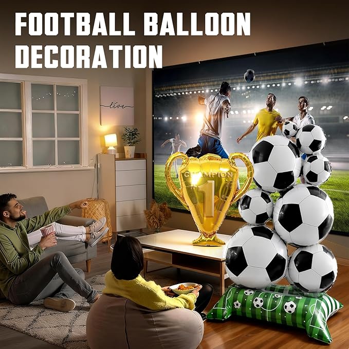 Soccer Balloons 3-Pack - Giant Self Soccer Ball Balloons with Trophy | Soccer Party Decorations for Sports Themed Birthday, World Cup Party Supplies for Boys Men
