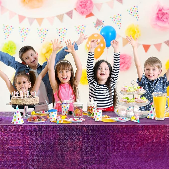 8 Pack Iridescence Plastic Tablecloths Shiny Disposable Laser Rectangle Table Covers Holographic Foil Tablecloth Iridescent Kpop Birthday Bridal Wedding Party Decoration, 54" x 108"(Pink & Purple)