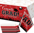 12 Pack Graduation Tablecloth Party Decorations, Class of 2026 Congrats Grad Plastic Tablecover Party Supplies, Red Rectangle Graduation Table Decorations for College High School Party, 54 x 108 Inch