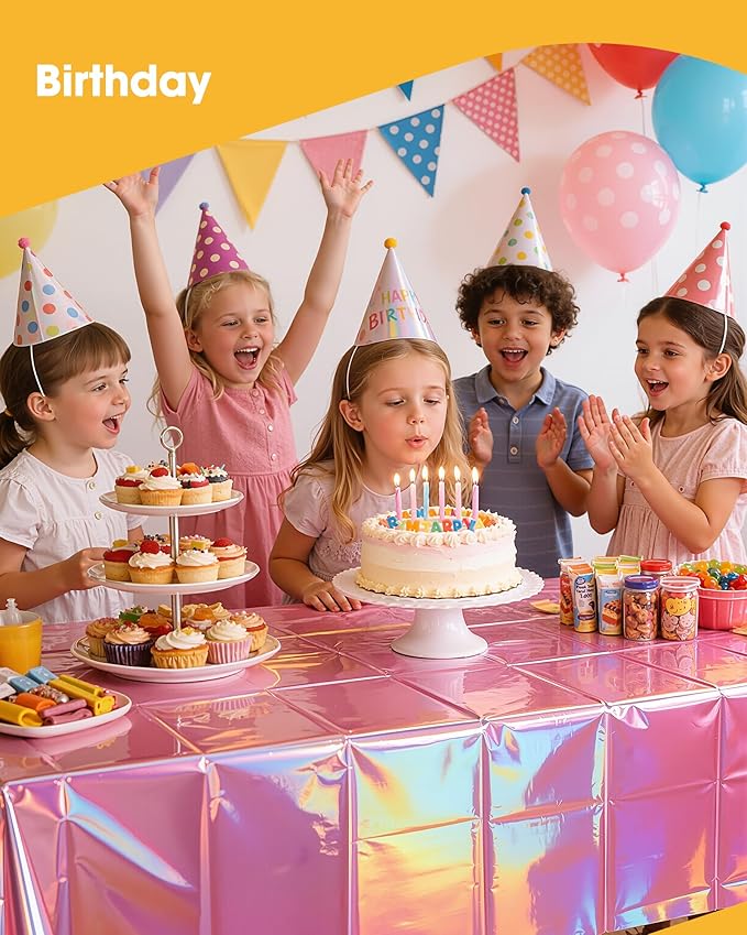 Iridescent Pink Plastic Table Cloth - 4 Pack 54" × 108" Rectangle Disposable Tablecloths for 6FT Tables, Table Cover for Party, Holiday & Gathering Use