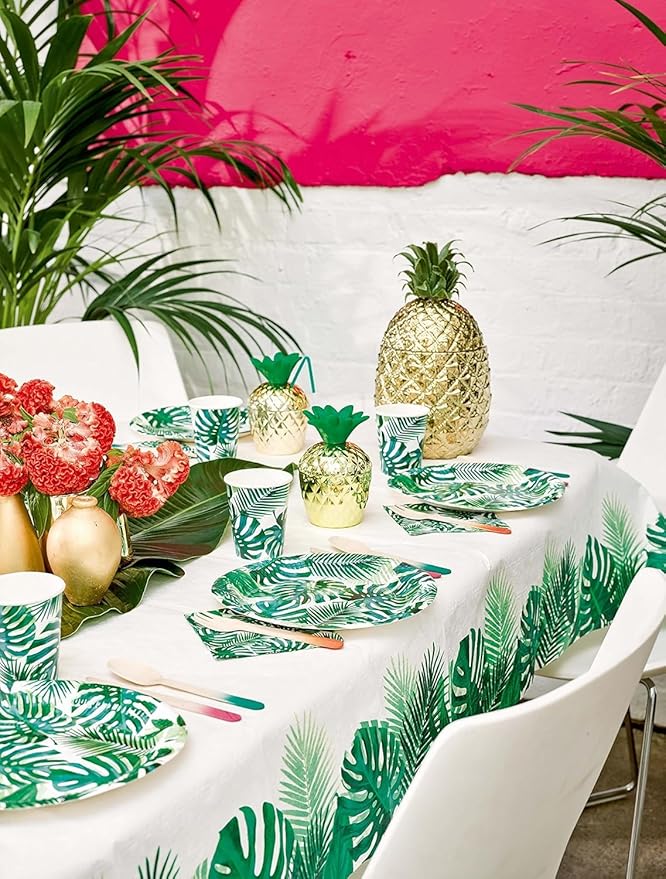 Talking Tables 240 x 3ply Tropical Cocktail Napkins Disposable Paper Palm Leaf Serviettes for Kid's Jungle Party, Hawaiian Theme, Luau, Summer, Picnic, Decoupage, Green, Party Supplies